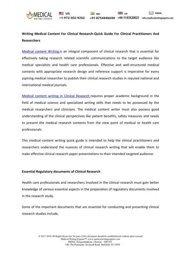 Writing Medical Content for Clinical Research-Quick Guide for Clinical Practitioners and Researchers