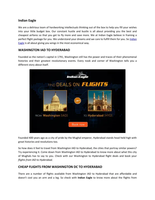 Washington to Hyderabad |Washington-IAD-to-Hyderabad-HYD| Indian Eagle