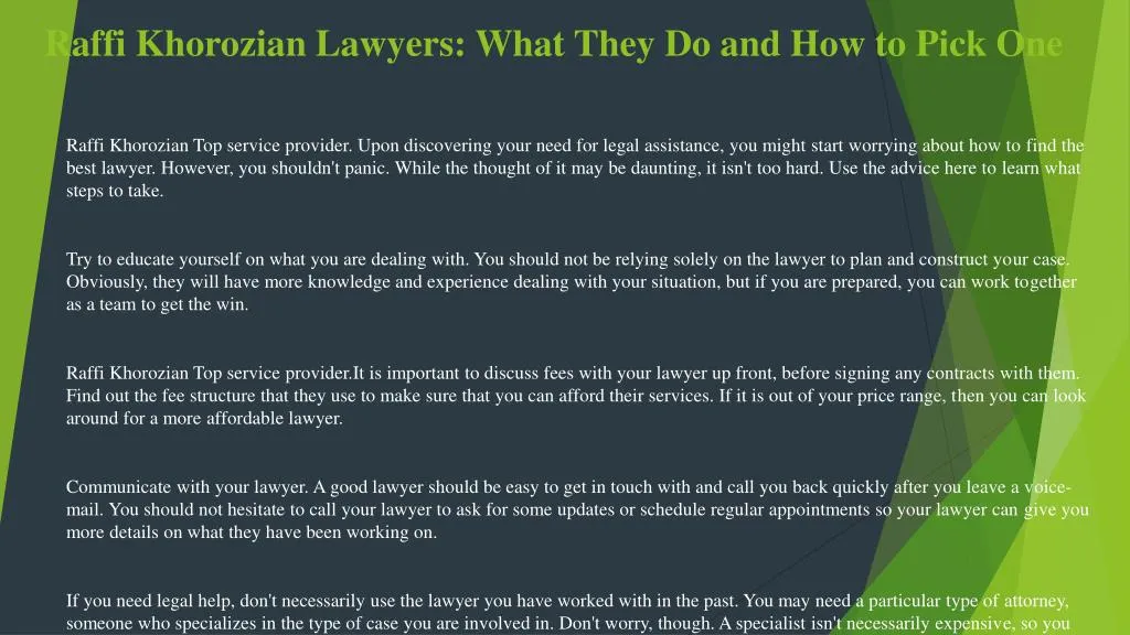 raffi khorozian lawyers what they do and how to pick one
