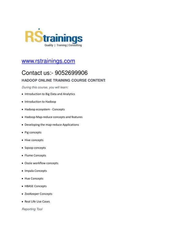 Hadoop Online Training course c