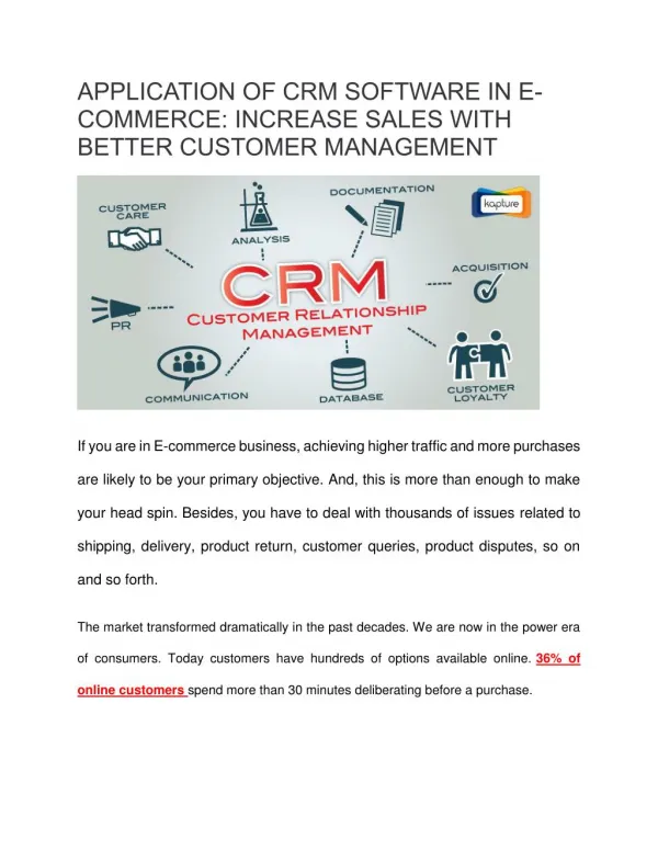Application of CRM software in E-commerce: Increase sales with better Customer Management - Kapture CRM