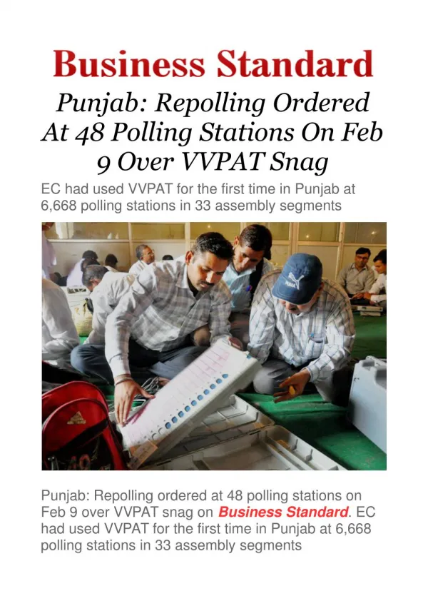 Punjab: Repolling ordered at 48 polling stations on Feb 9 over VVPAT snag