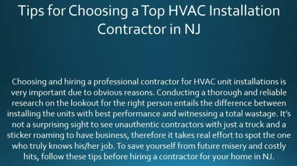 Tips For Choosing A Top HVAC Installation Contractor in NJ