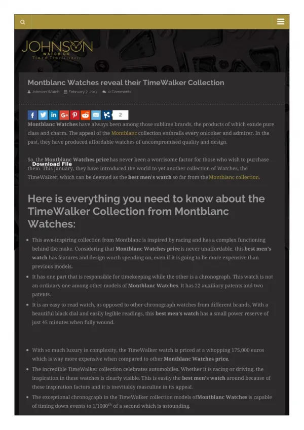 Montblanc Watches TimeWalker Collection 2017