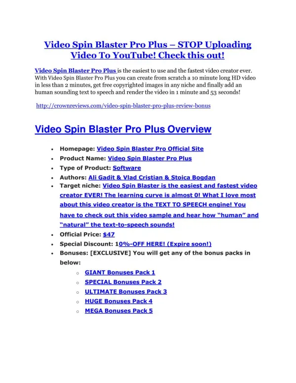 Video Spin Blaster Pro Review and GIANT $12700 Bonus-80% Discount