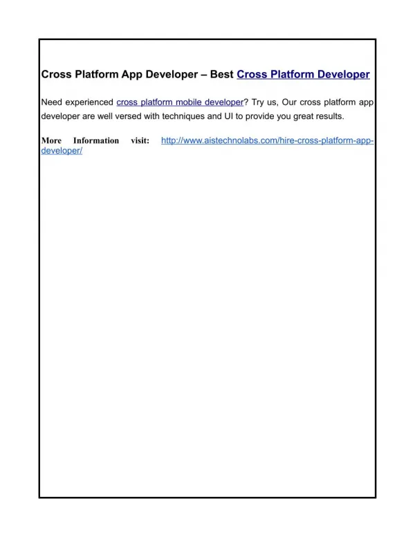 Cross Platform App Developer – Best Cross Platform Developer