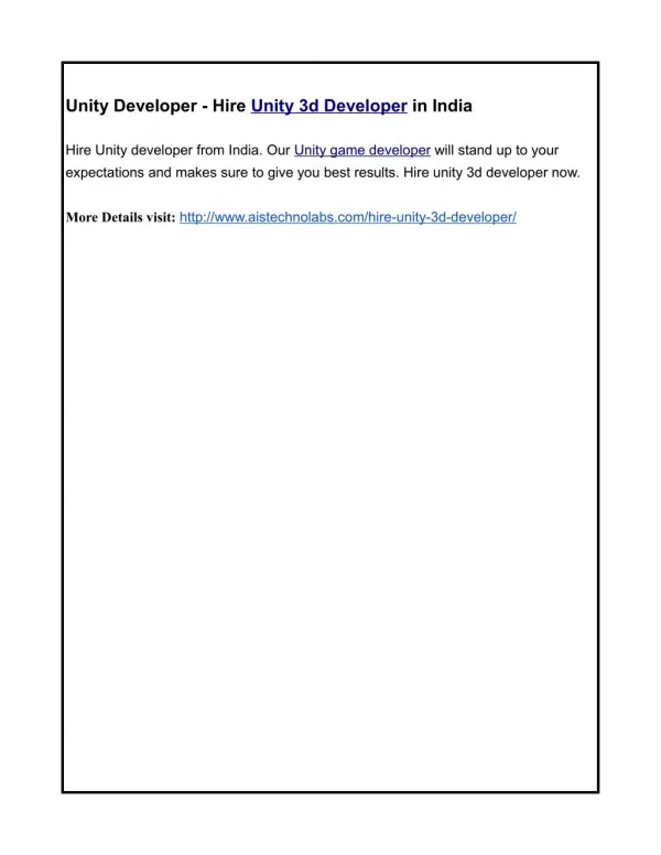Unity Developer - Hire Unity 3d Developer in India