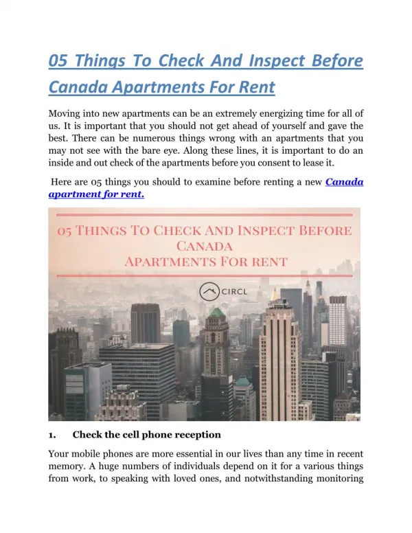 05 Things To Check And Inspect Before Canada Apartments For Rent