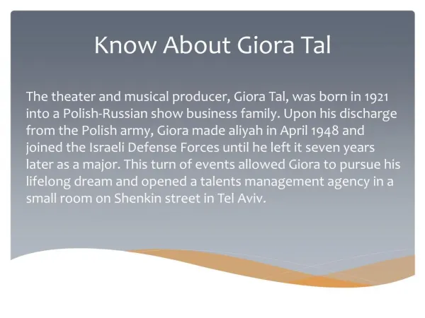 Know About Giora Tal Lifestyle