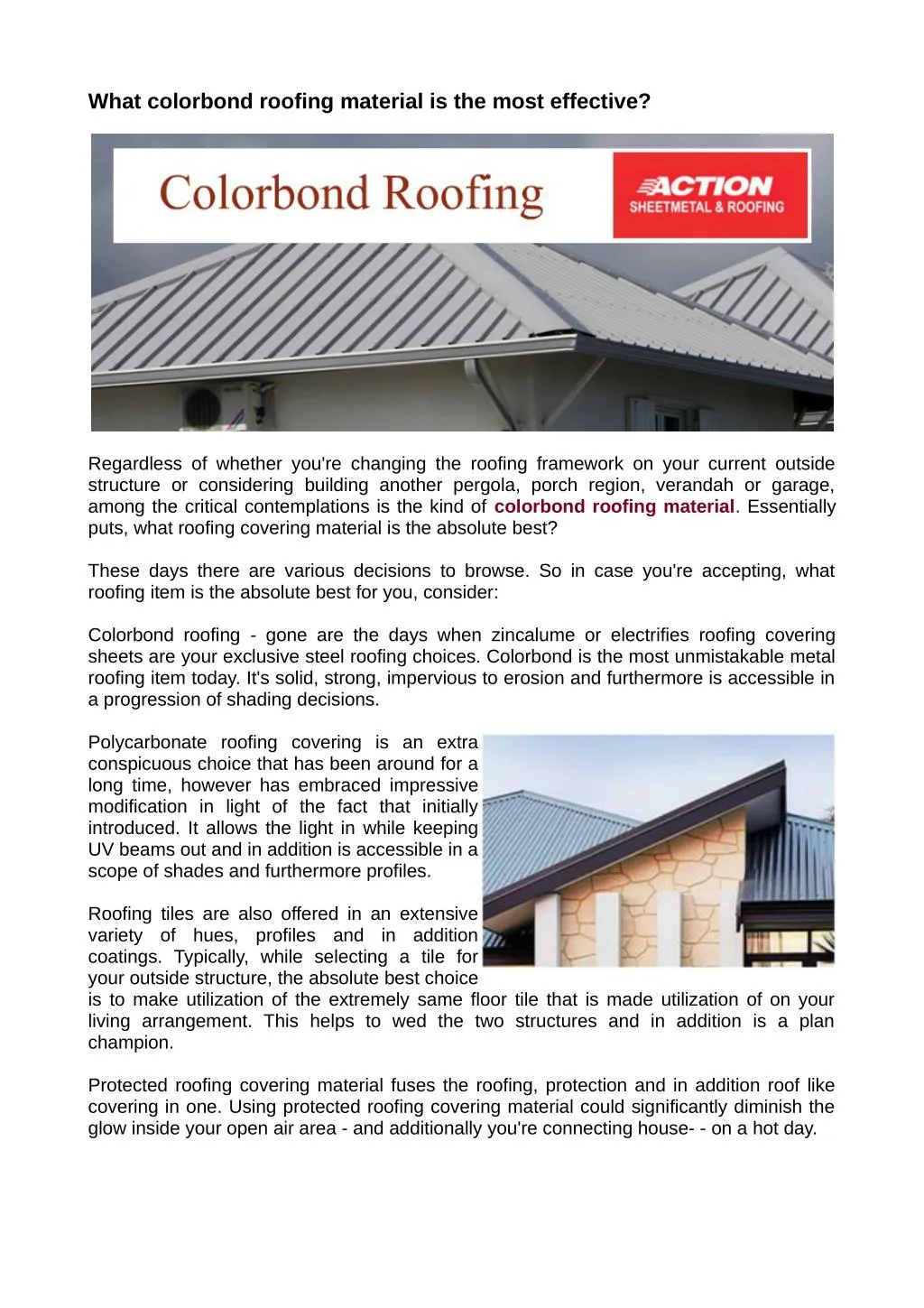what colorbond roofing material is the most