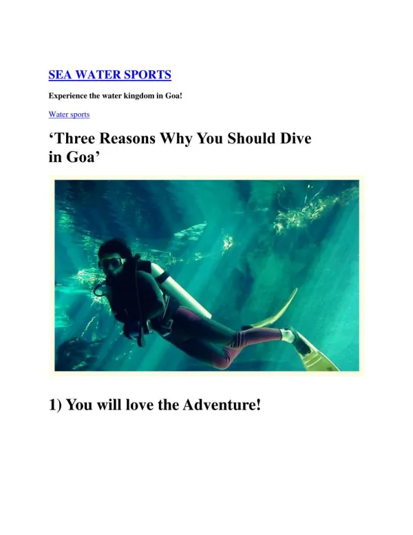 ‘Three Reasons Why You Should Dive in Goa’