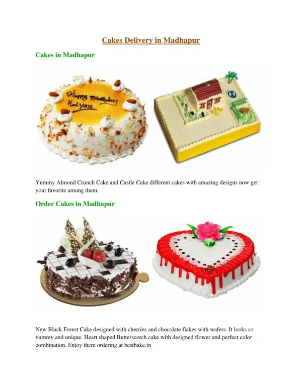 Cakes Delivery in Madhapur, Order Cakes in Madhapur - Bestbake.in