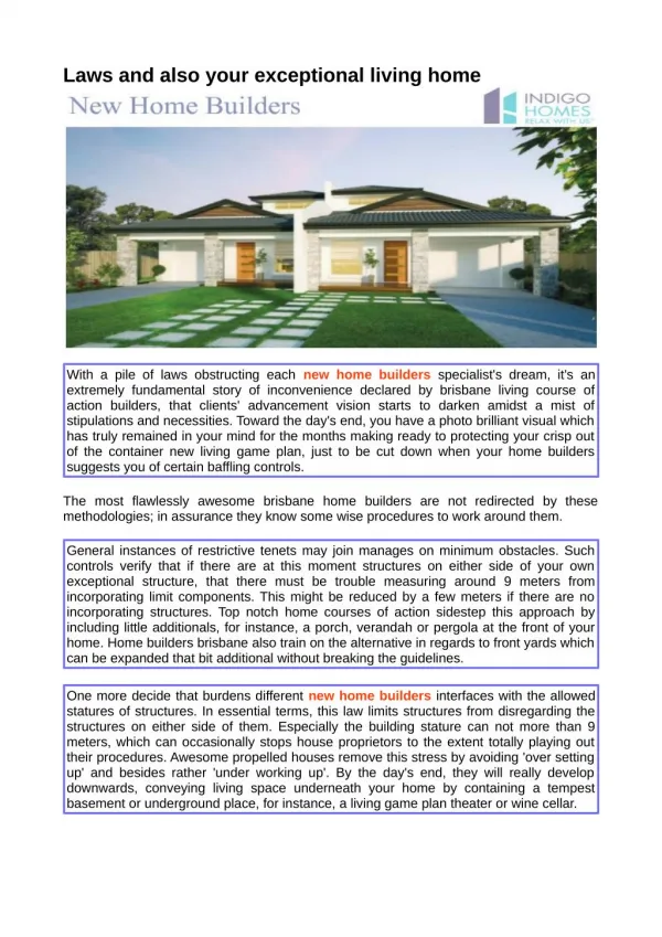 Different new home builders interfaces with the allowed statures of structures