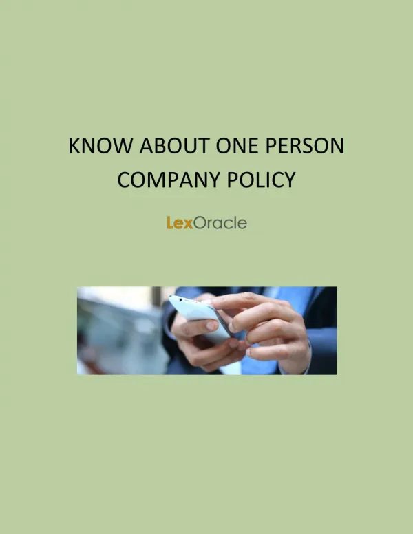 One Person Company Registration Firm in India | LexOracle