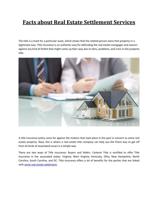 Facts about Real Estate Settlement Services