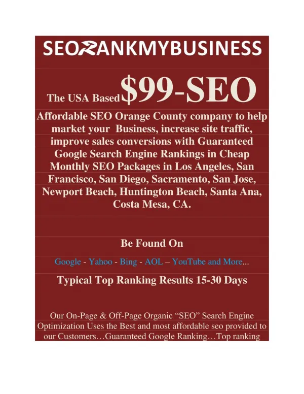 SEO Orange County Company Guaranteed Top Rankings for Websites with Affordable SEO Services