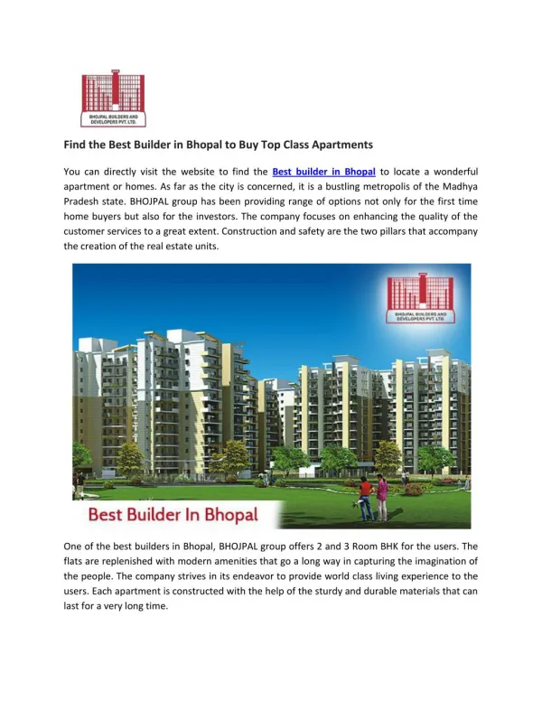 Find the Best Builder in Bhopal to Buy Top Class Apartments