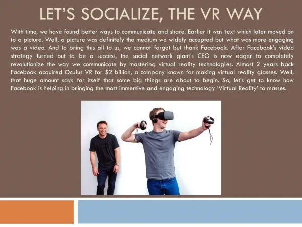 Let’s Socialize, The VR Way
