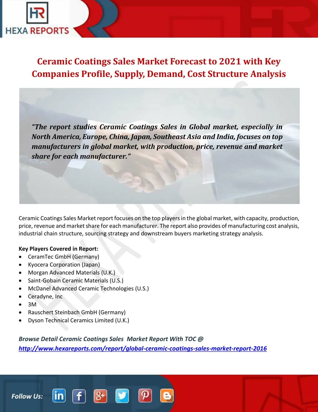 ceramic coatings sales market forecast to 2021