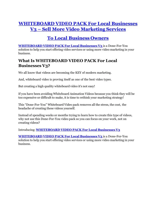 WHITEBOARD VIDEO PACK For Local Businesses V3 review and sneak peek demo