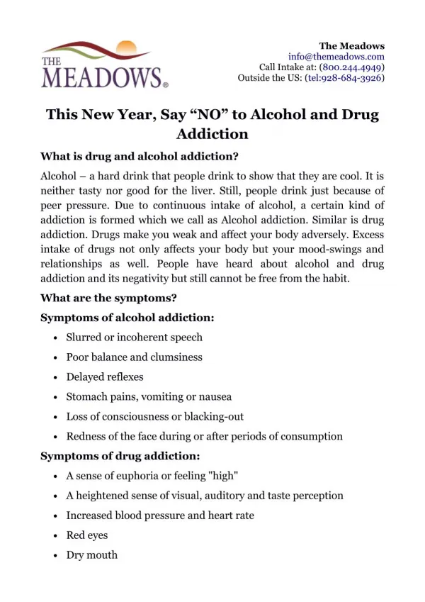This New Year, Say “NO” to Alcohol and Drug Addiction