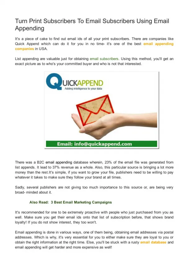 Turn Print Subscribers To Email Subscribers Using Email Appending