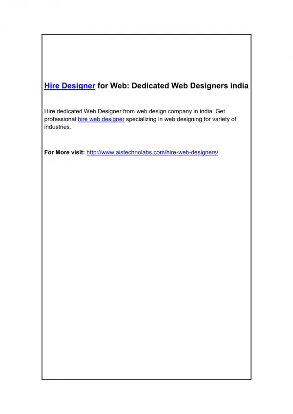 Hire Designer for Web: Dedicated Web Designers india