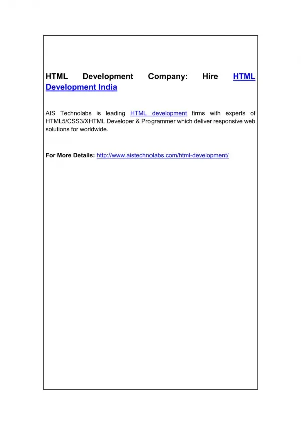 HTML Development Company: Hire HTML Development India