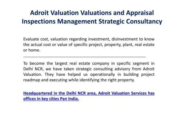 Adroit Valuation Valuations and Appraisal Strategic Consultancy