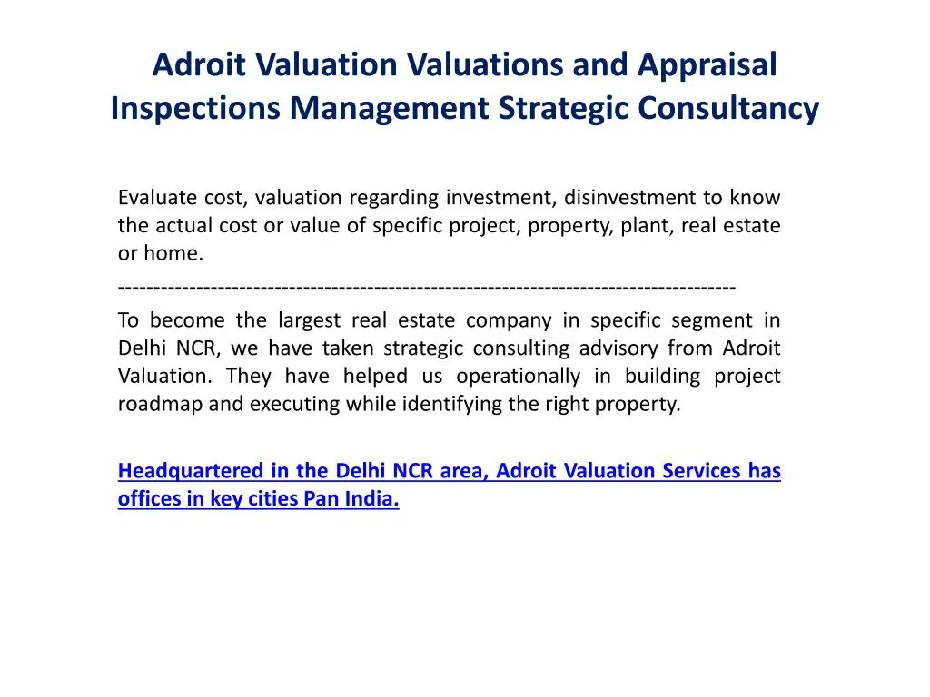 adroit valuation valuations and appraisal inspections management strategic consultancy