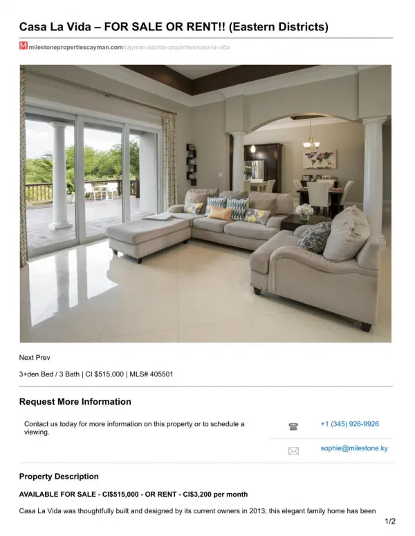 Casa La Vida Property in the Cayman islands – FOR SALE OR RENT!!