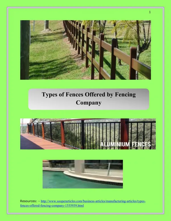 Types of Fences Offered by Fencing Company