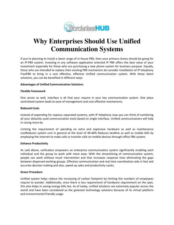 Communication Systems for Enterprise