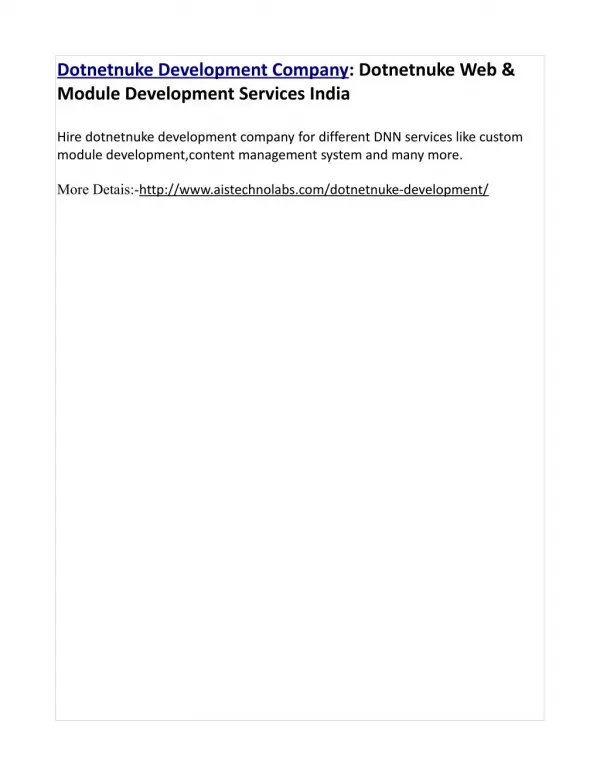 Dotnetnuke Development Company: Dotnetnuke Web & Module Development Services India