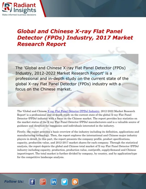 X-ray Flat Panel Detector (FPDs) Industry in Chinese Market | Radiant Insights Inc