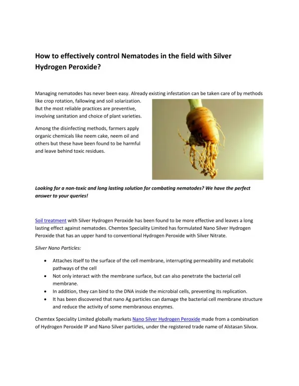How to effectively control Nematodes in the field with Silver Hydrogen Peroxide?