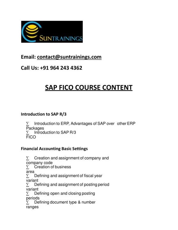 Sap Fico Online Training in USA, UK, Canada, Australia, India