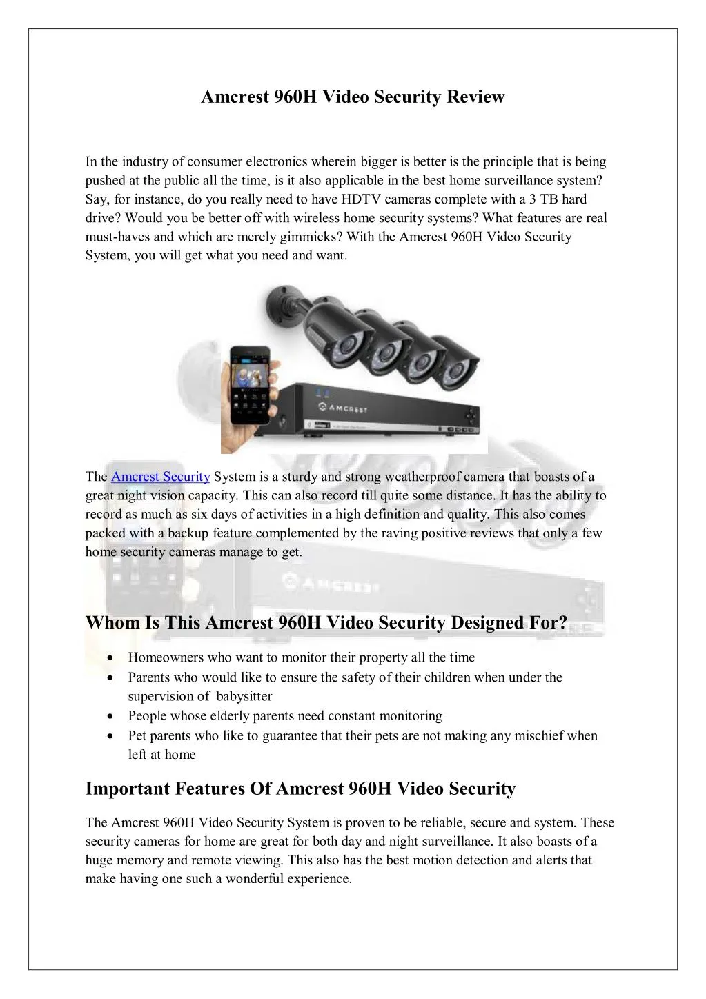 amcrest 960h video security review