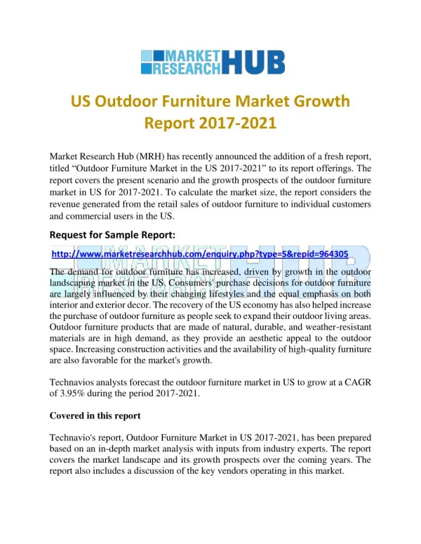 US Outdoor Furniture Market Growth Report 2017-2021