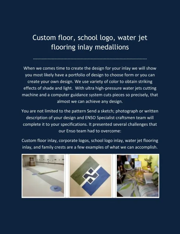 Custom floor, school logo, water jet flooring inlay medallions