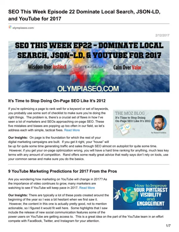 SEO This Week EP22 - Dominate Local Search, JSON-LD, and YouTube for 2017