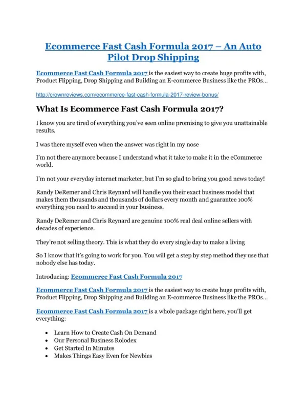 Ecommerce Fast Cash Formula 2017 review and (FREE) $12,700 bonus-- Ecommerce Fast Cash Formula 2017 Discount