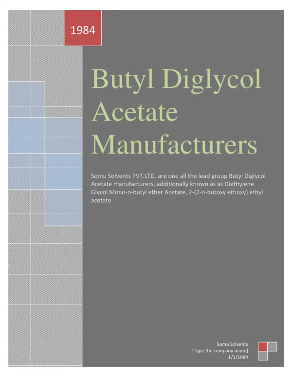 Butyl Diglycol Acetate Manufacturers