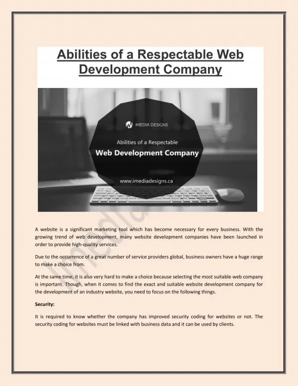 Abilities of a Respectable Web Development Company