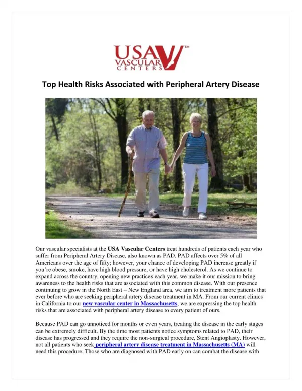 Health Risks Associated with Peripheral Artery Disease