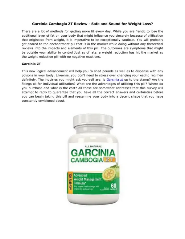 Garcinia Cambogia ZT Review - Safe and Sound for Weight Loss?