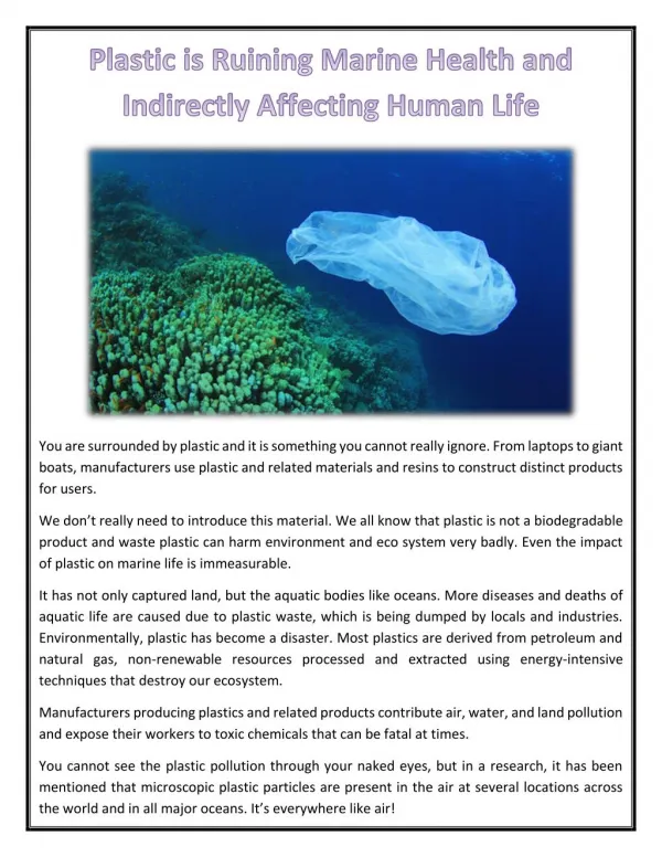 Plastic is Ruining Marine Health and Indirectly Affecting Human Life