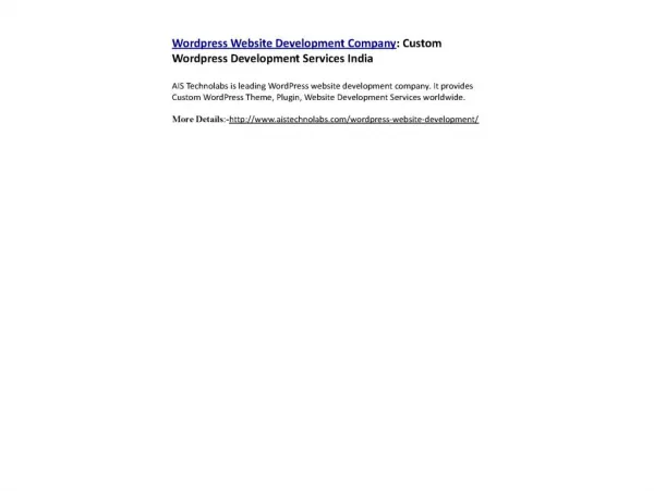 Wordpress Website Development Company: Custom Wordpress Development Services India
