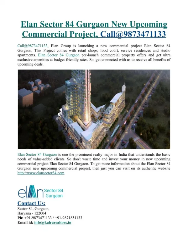 Elan Sector 84 Gurgaon New Upcoming Commercial Project