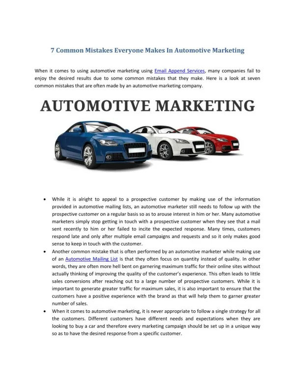 7 Common Mistakes Everyone Makes In Automotive Marketing
